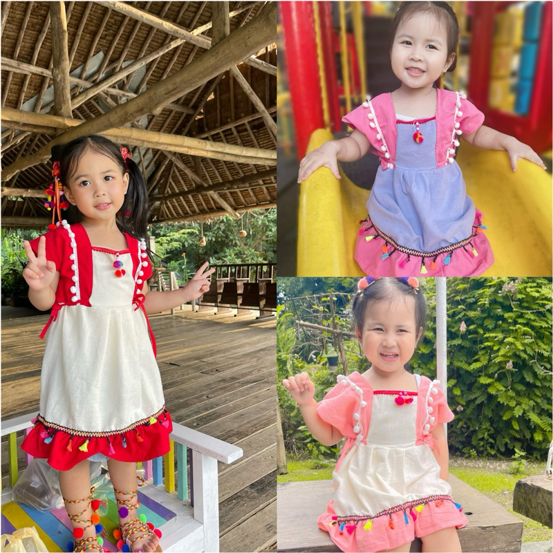ชุดเด็ก ชุดดอย พื้นเมือง รุ่นใหม่ ผ้าฝ้ายฟอกนุ่ม สีไม่ตก ผ้านิ่มมาก พร้อมส่ง