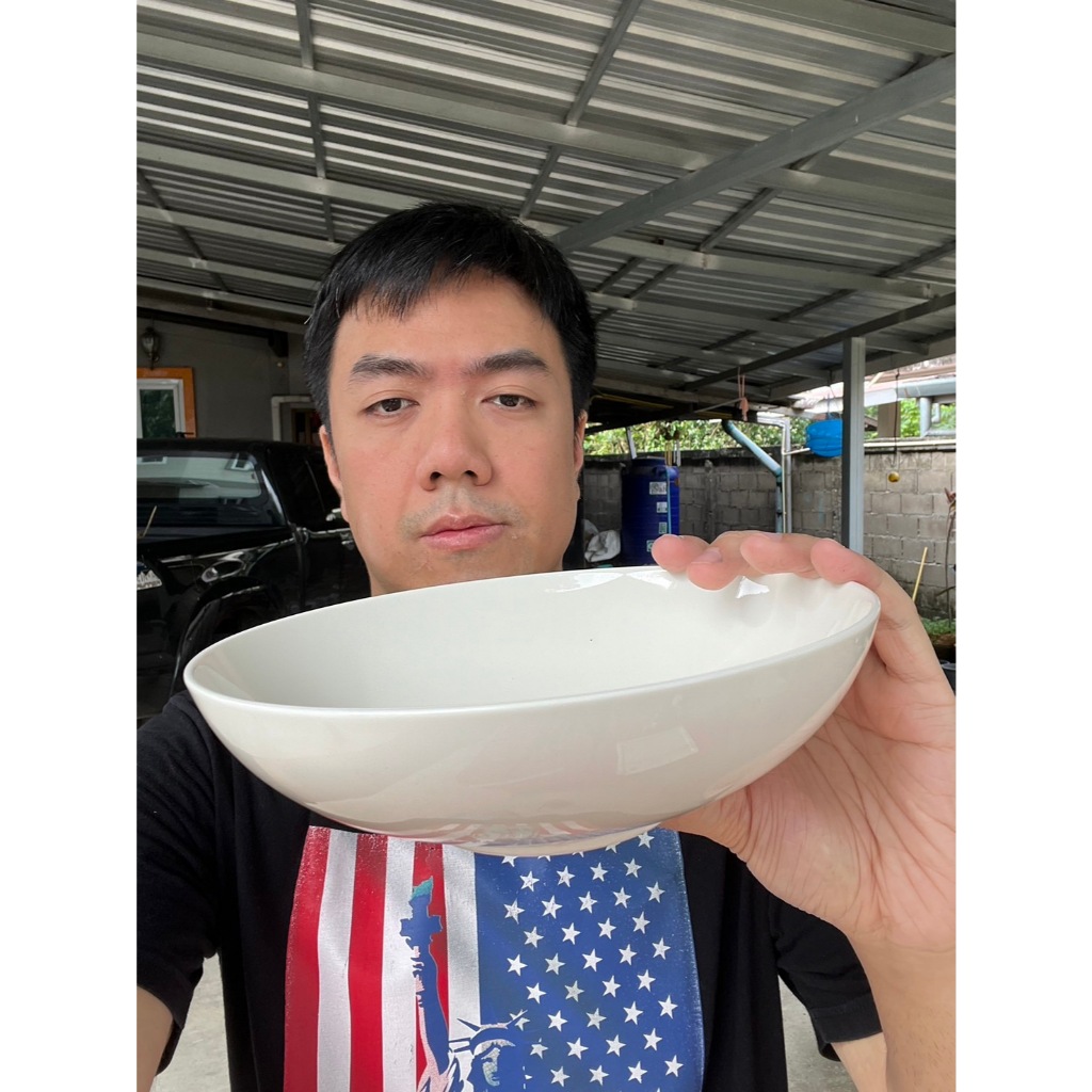 จานทรงลึก จานเซรามิค จานราดหน้า ขนาด 8 นิ้ว สีขาวล้วน เนื้อเซรามิคพอร์ซเลน สามารถเข้าไมโครเวฟได้ ออกใบกำกับภาษีได้ รหัส1
