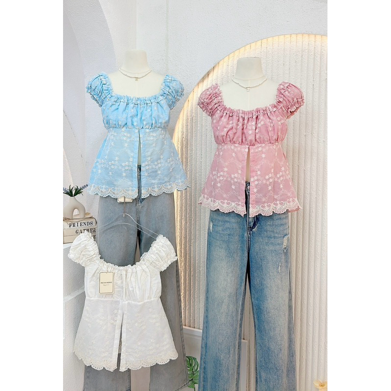 NN594 เสื้อผ่าหน้าแขนตุ๊กตาผ้าปักลายดอกไม้ Peekanong