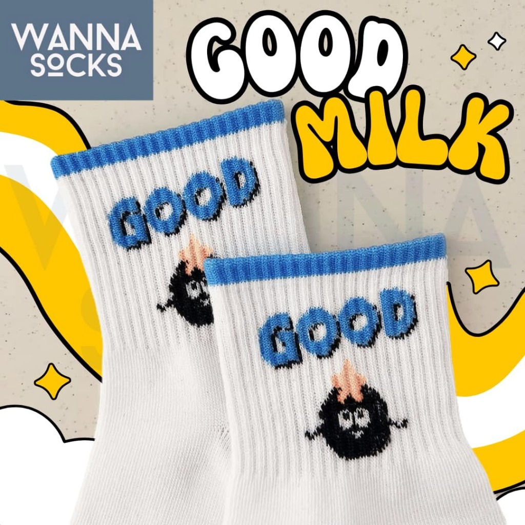ส่งจากไทย!! ถุงเท้าแฟชั่น Good Milk ข้อกลาง ลายน่ารัก ถุงเท้าผู้หญิง แนววินเทจ ทำจากผ้าฝ้าย A74