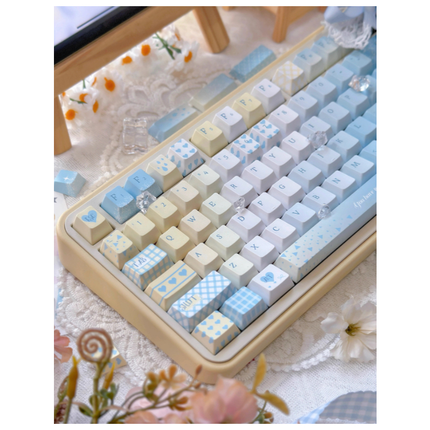 Yellow Blue Seven Points Keycap PBT Cherry Profile 131 keys ปุ่มกดคีย์บอร์ด คีย์แคปน่ารัก คีย์แคปสีเหลือง คีย์แคปสีฟ้า