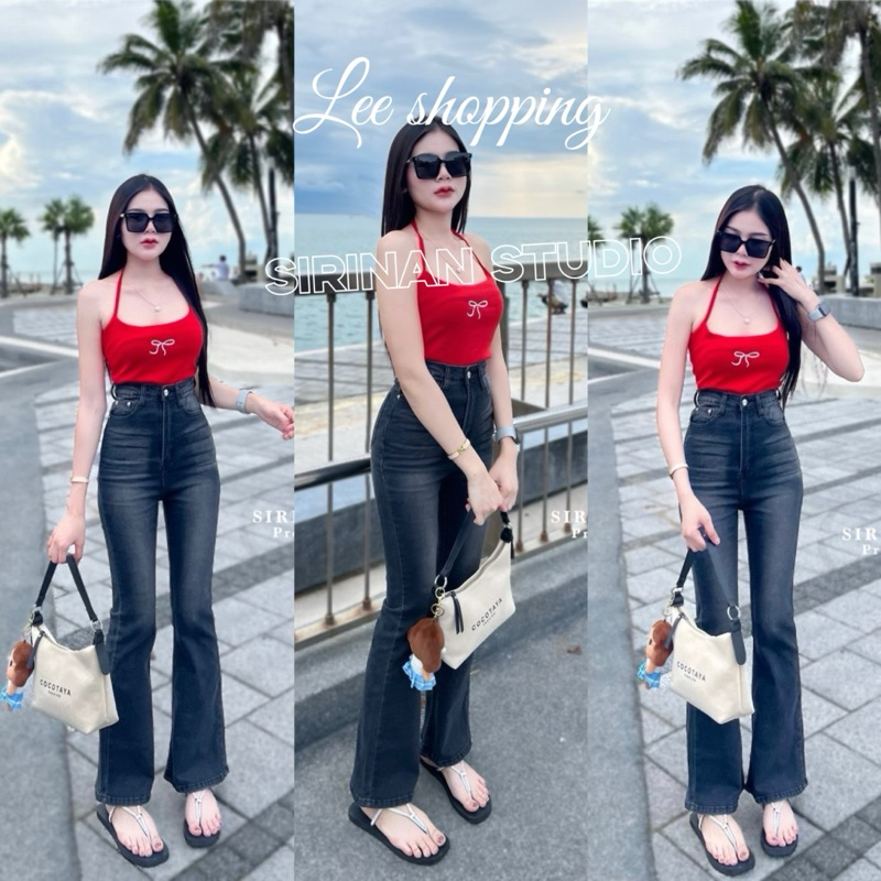 รหัสA9201 งานให่มกางเกงยีนส์ขาม้าสวยมาก มีความเป็นสีดำไฮโซแต่งเฟด ผ้ายืดเอวสูงเก็บพุง ป้ายSIRINAN STUDIO