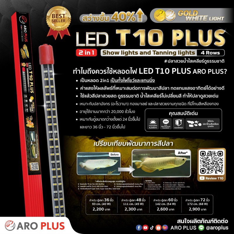 หลอดไฟ LED T10 2in1 แบบ 4 แถว สีขาว-ทอง