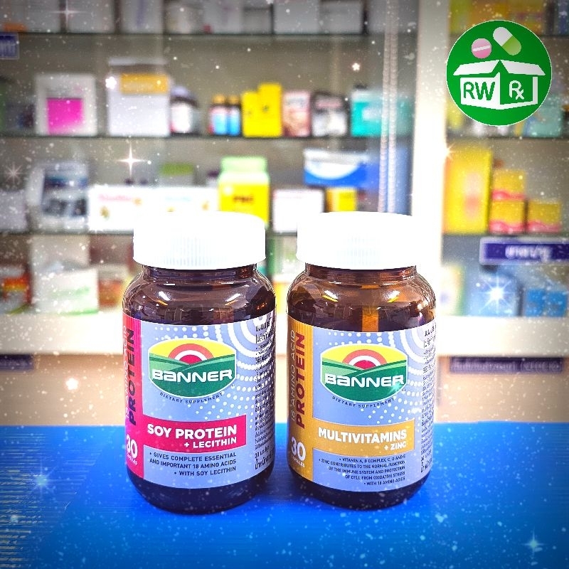 แบนเนอร์ซอยโปรตีน (Banner Soy Protein) สีแดง และ แบนเนอร์โกลด์พลัส (Banner Gold Plus) Multivitamins + ZinC สีทอง #30เม็ด