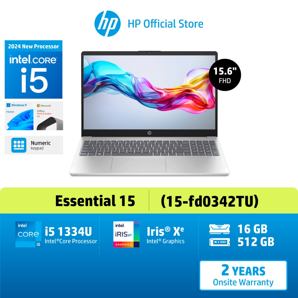 [ลดพิเศษ+ของแถม] HP Notebook 15-fd0342TU / Intel i5-1334U/ Iris® Xᶱ Graphics/ 16GB/ 512GB/ Win11/ MS21/ 2Yrs โน๊ตบุ๊ค