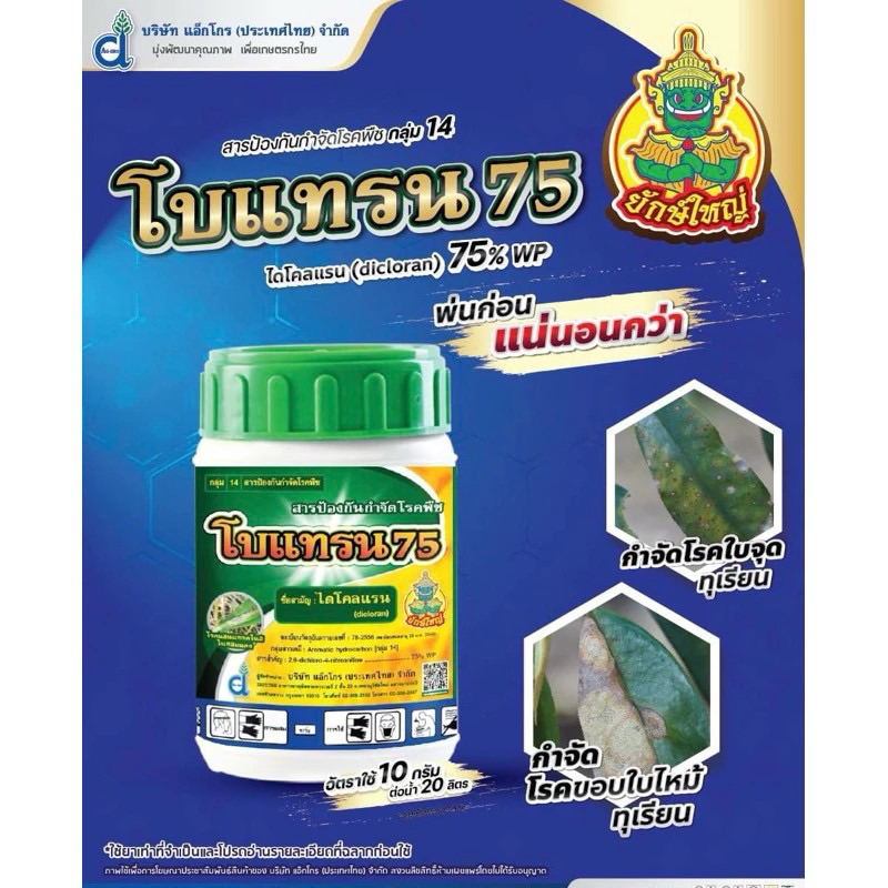 โบแทรน75 ไดโคลแรน 75% WP (ขนาด 100 กรัม) ยาพลู โรคใบจุด ราสนิมในพลู