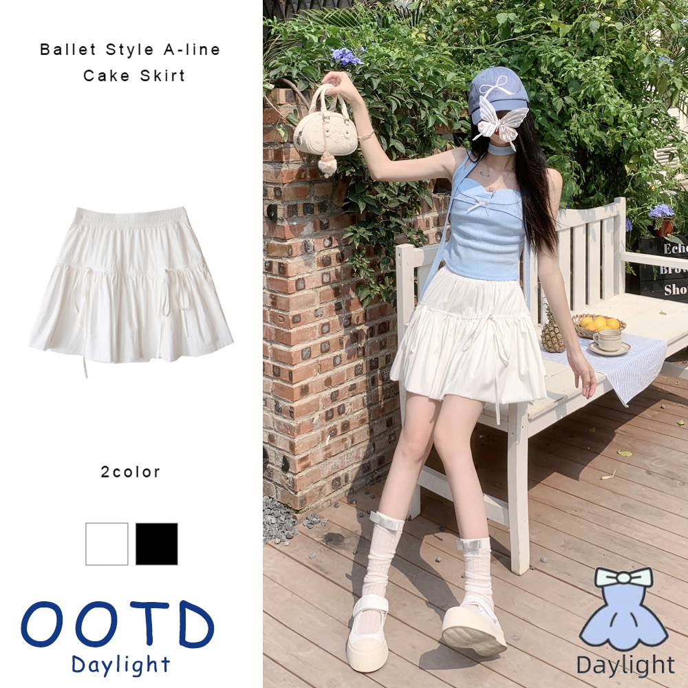 บัลเล่ต์สไตล์ A-Line เค้กกระโปรงผู้หญิงฤดูร้อนเอวสูง LACE-up กระโปรง Ruffle EDGE กระโปรงปุย DL
