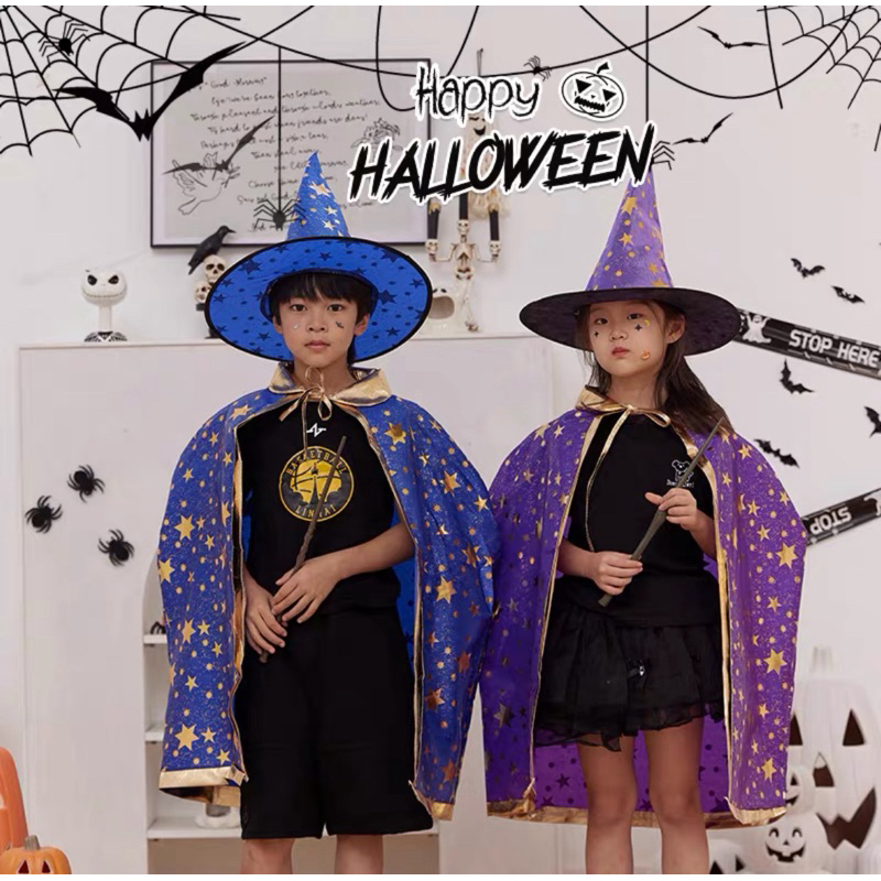 ส่งจาก กทม.ชุดฮาโลวีน หมวก+ เสื้อคลุม แม่มด พ่อมด Halloween ชุดเด็ก ชุดฮาโลวีน ชุดแฟนซี ชุดเด็กผู้หญิง ชุดเด็กผู้ชาย