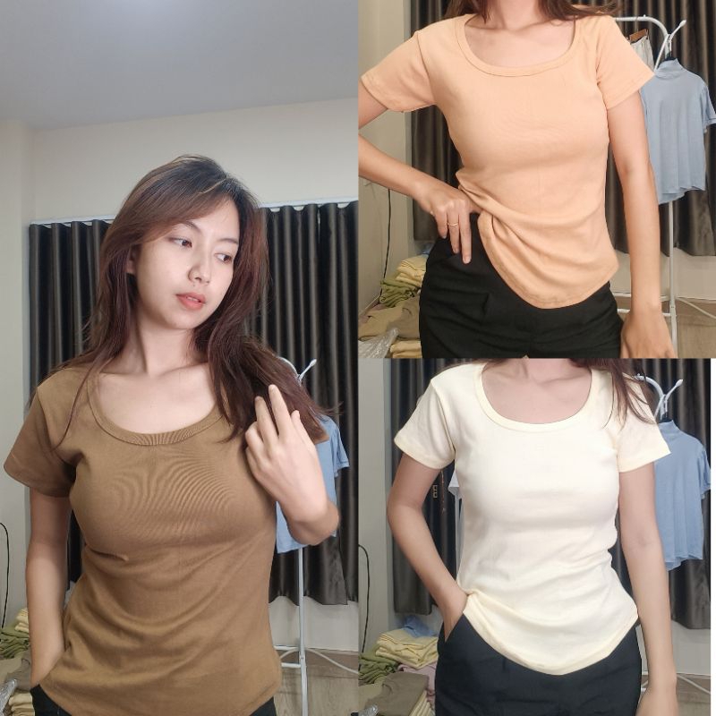 เสื้อคอยู ผ้าร่องคอตตอน ทรงเข้ารูป (ลดในไลฟ์และวิดิโอ 50% เหลือ 38 บาท)