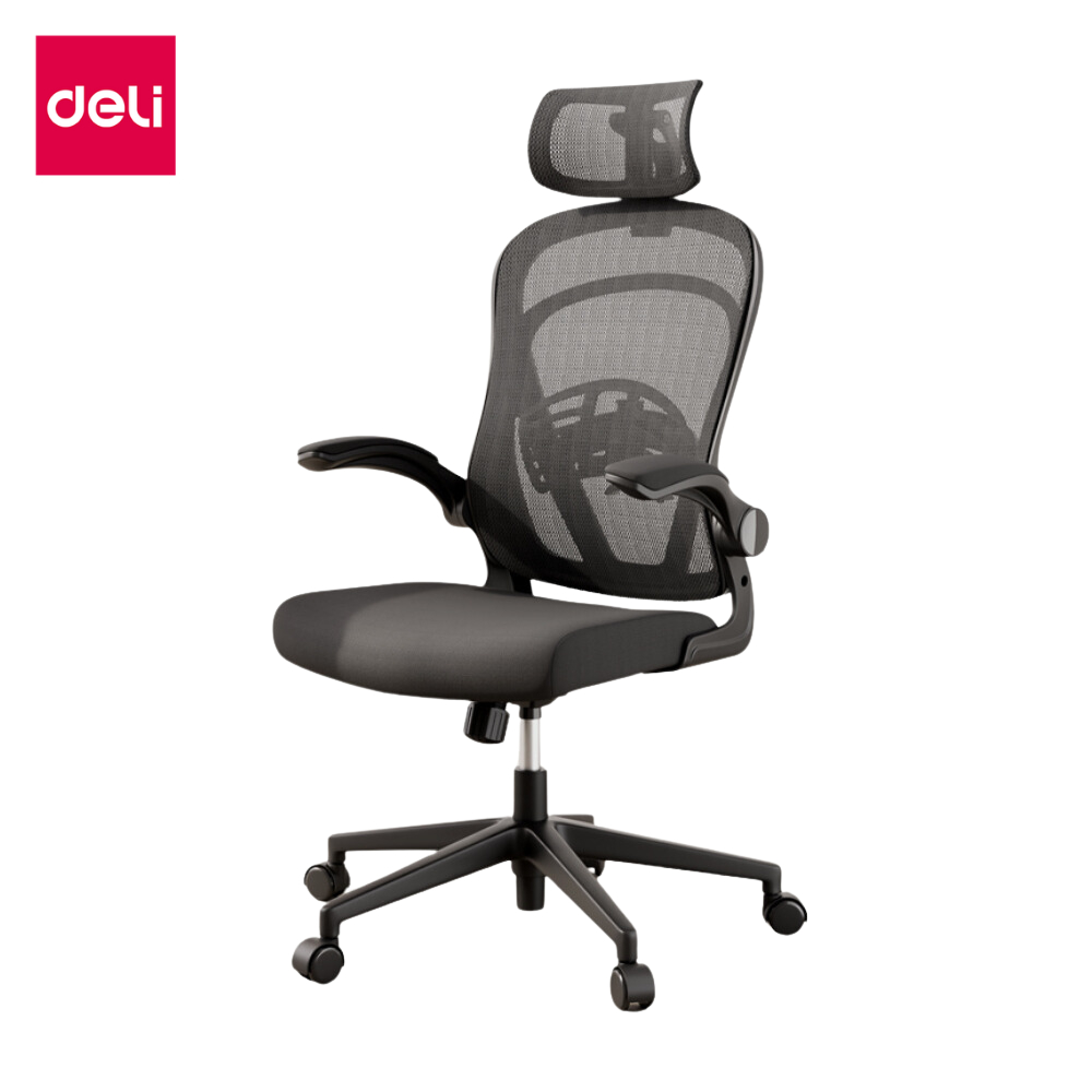 Deli เก้าอี้ทำงาน เก้าอี้ออฟฟิศ ที่นั่งสำนักงาน พร้อมพนักพิงศีรษะ ที่พักขา Ergonomic Office chair