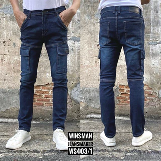 กางเกงยีนส์ ขายาวคาร์โก้ผ้ายืด ทรงขาเล็ก WINSMAN เอว28-36 ราคาถูก