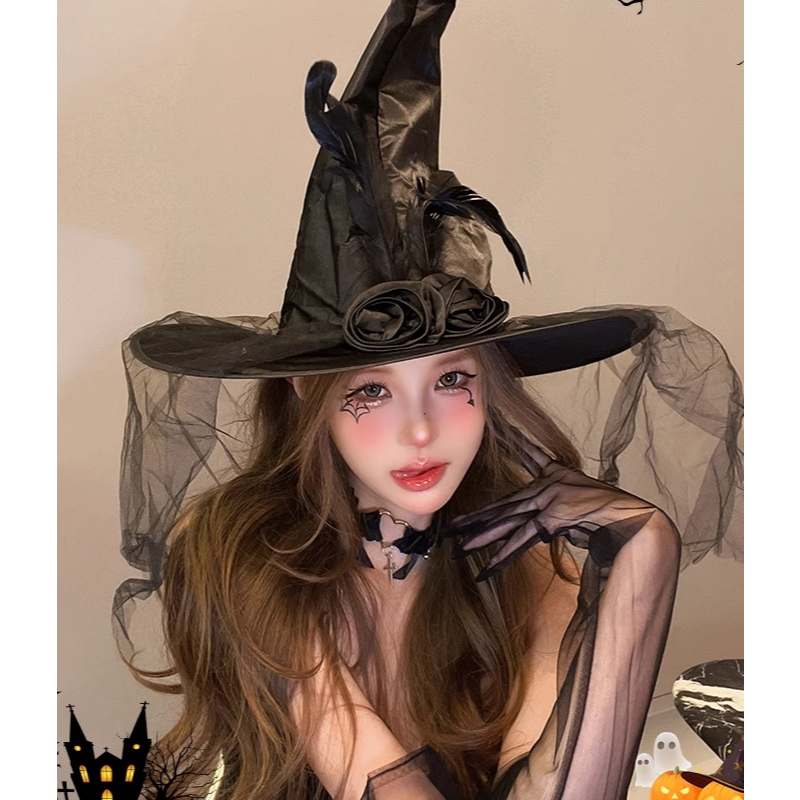 หมวกแม่มดทรงสูง หมวกแฟนซีแม่มด & ไม้กวาดแม่มด Black Witch Hat,Wizard Hat 🚚ด่วนมีส่งGrabค่า