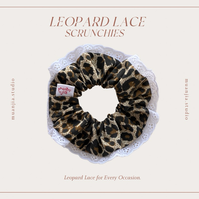 Leopard Lace Scrunchies | ยางมัดผม ลายเสือ ลูกไม้ ม่วนใจ๋สตูดิโอ | muanjia.studio