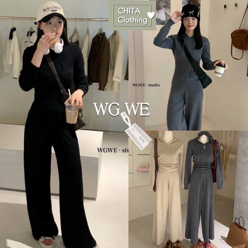2364# Set 2 pcs เสื้อฮูดแขนยาว + กางเกงขายาว เนื้อผ้าไหมพรม ยืดหยุ่นได้เยอะ TAG:WG.WE