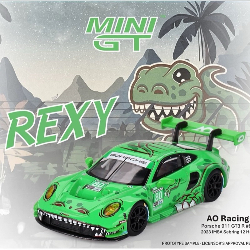 【สินค้าพร้อมส่ง】MINI GT 713 Porsche 911 GT3 R #80 GTD AO Racing 2023 IMSA Sebring 12 Hours
