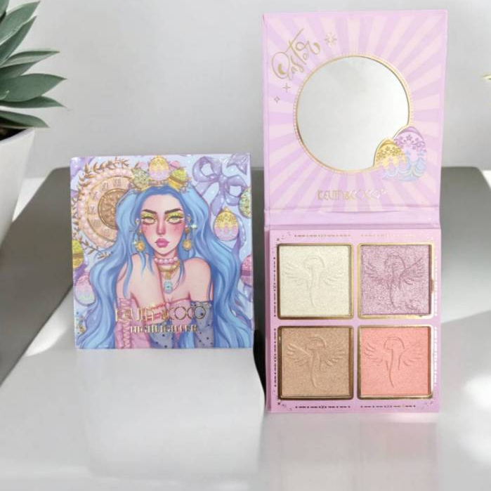 ไฮไลท์ KEVIN&COCO Highlighter Palette 4 ช่อง สีชัดติดทนนาน (ผมฟ้า)