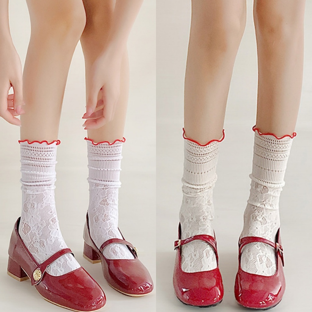 🌈พร้อมส่งจากไทย🧦ถุงเท้ายาว jk ญี่ปุ่น สีทึบ ถุงเท้าลูกไม้น่ารัก บางเฉียบ ระบายอากาศได้ดี สไตล์วิทยาลัย