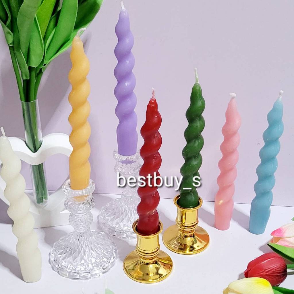 พร้อมส่ง เทียนเกลียว เทียนแท่ง เทียนแต่งบ้าน ขนาด7นิ้ว เลือกสีได้
