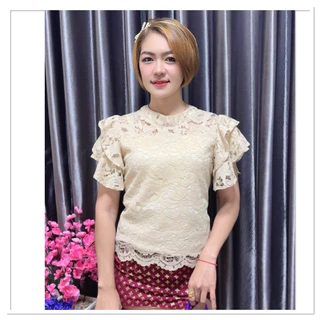 เสื้อลูกไม้แขนระบายใส่งานบุญงานบวชงานแต่งใส่ออกงาน
