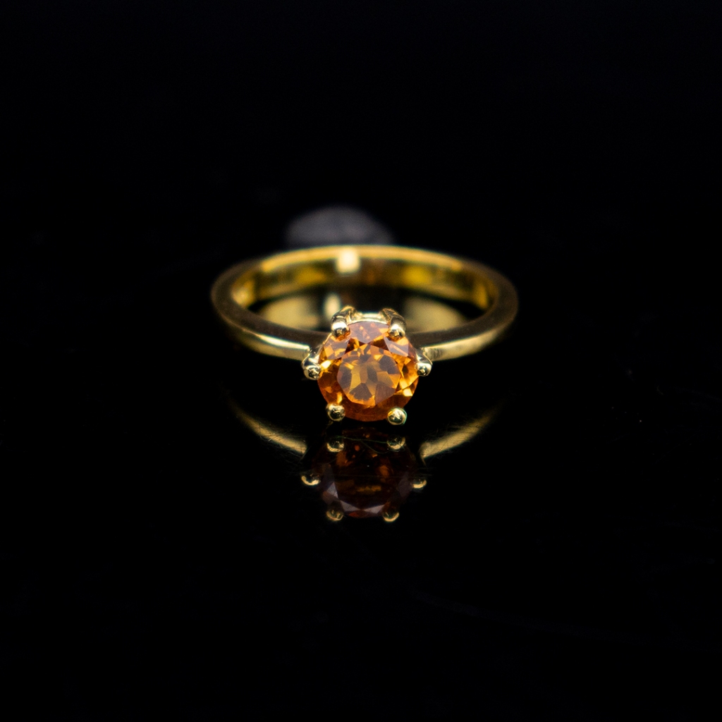 แหวนพลอยของแท้ พลอยซิทรินแท้ (Citrine) ตัวเรือนเงินแท้92.5%ชุบทอง พลอยสีเหลืองข้ม ไซด์นิ้ว 52 หรือเบอร์ 6 US พลอยแท้จากป