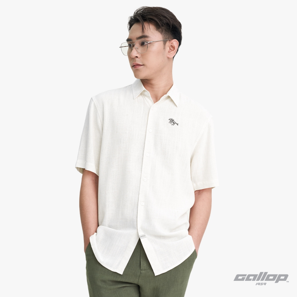 GALLOP : LINEN CASUAL SHIRT เสื้อเชิ๊ตผ้าลินินแขนสั้น รุ่น GW9033 สี Soft White - ขาว / ราคาปกติ 1,490.-