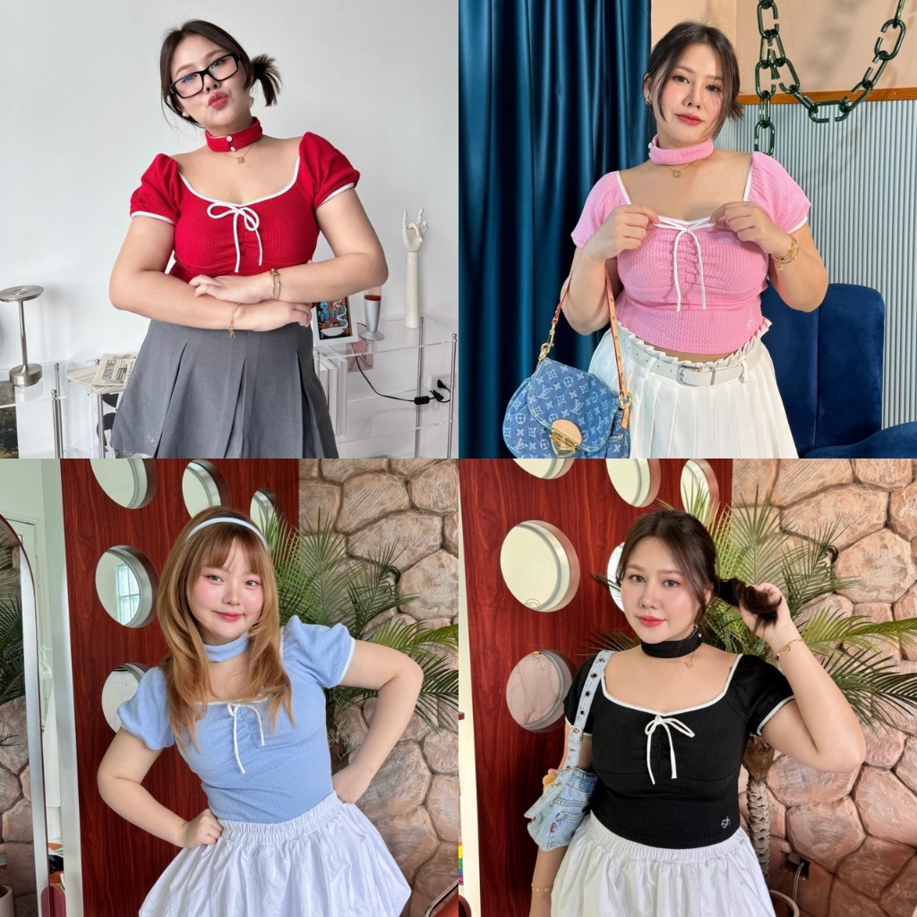 Ruby top เสื้อคอเหลี่ยมขอบขาว มาพร้อมโชเกอร์ (T0173) - Merryhouse