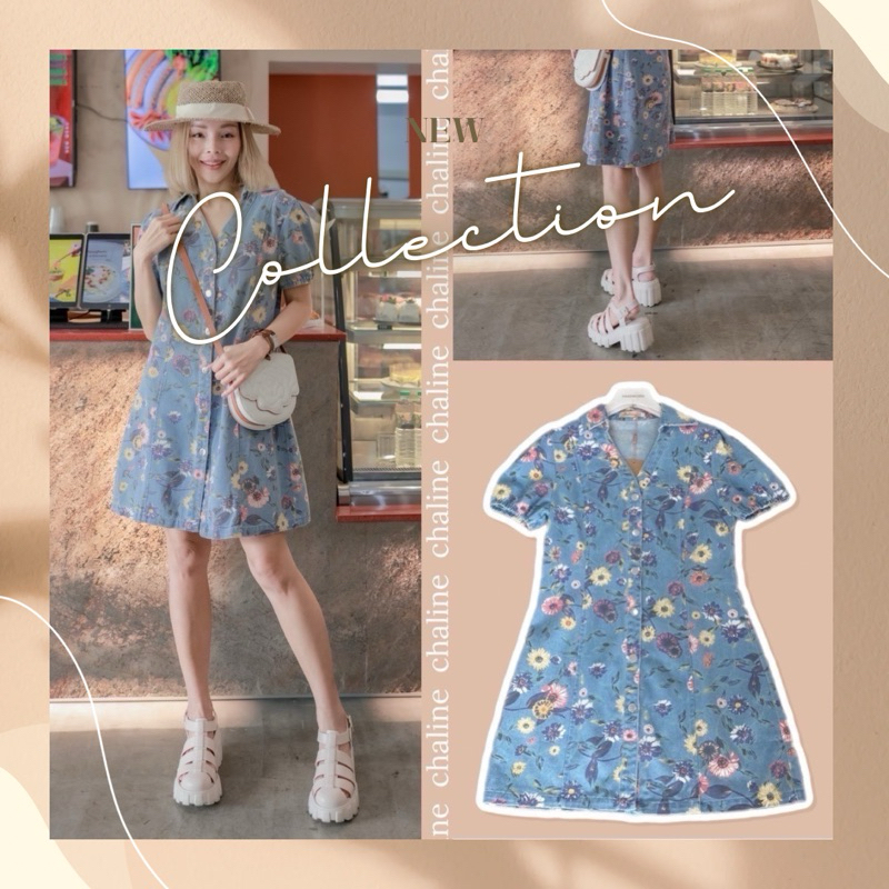 chaline ชุดเดรสยีนส์ฟอกสีละมุนเข้าใหม่