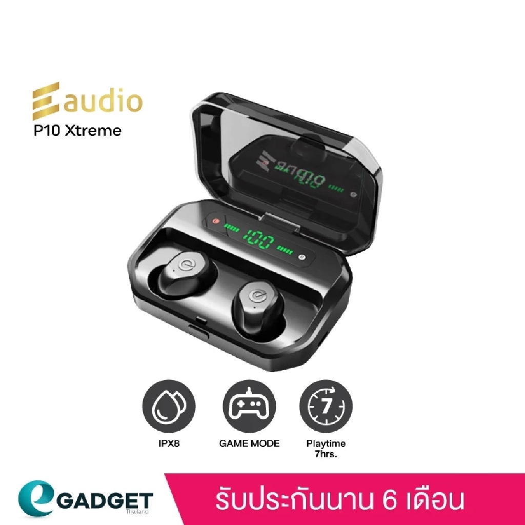 Eaudio P10 Xtreme หูฟังบลูทูธ เสียงไทย Bluetooth 5.2 IPX8 หูฟังไร้สาย รุ่นอัพเกรดล่าสุด หูฟัง อัพจาก P10 Pro Earphone Tr