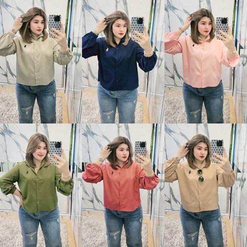 B78 เชิ๊ตคัทปักม้าแขนยาวขยุ้ม มี3อก