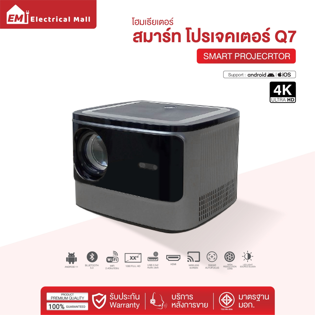ABL Projector Q7 4K โปรเจคเตอร์ระดับพรีเมียม ความละเอียดสูง 1920x1080 ปรับโฟกัสอัตโนมัติ