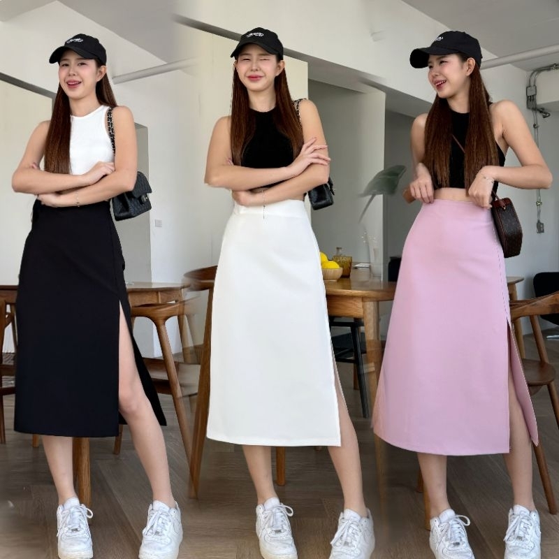 𝐒𝐔𝐌𝐌𝐄𝐑 𝐂𝐎𝐋𝐋𝐄𝐂𝐓𝐈𝐎𝐍 กระโปรงยาวผ่าหน้า ผ้าไมโคร