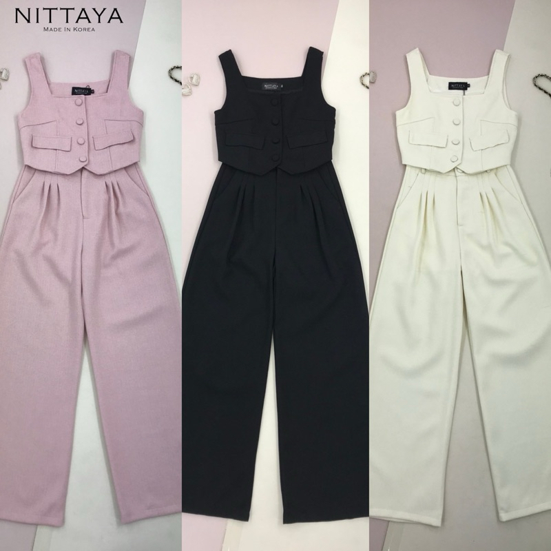 [NITTAYA] D2563 ชุดเซตเสื้อครอปคอเหลี่ยมกระดุมหน้าแต่งกระเป๋ากางเกงขายาวทรงกระบอกทรงสวยเข้ารูปดูแพงใส่เที่ยวออกงาน คาเฟ่ - รูปที่ 5