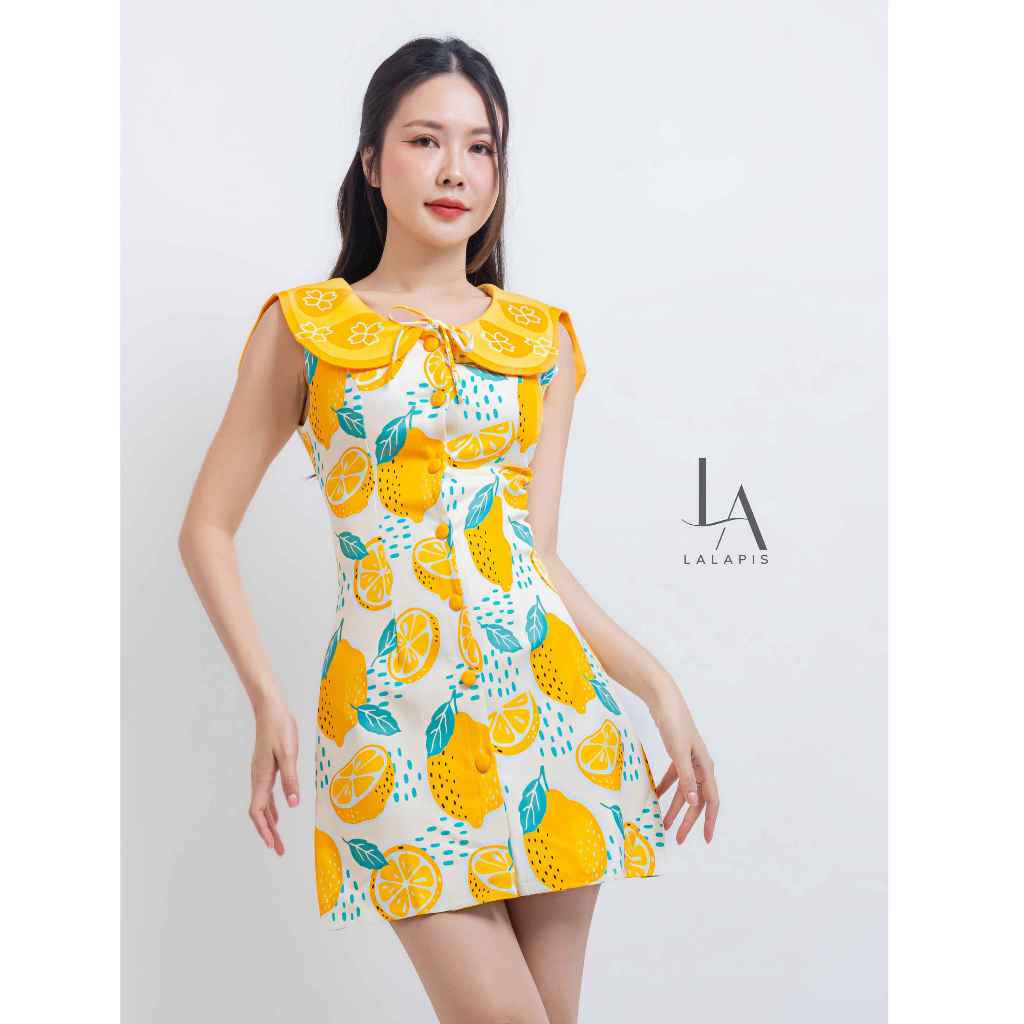 [LALAPIS] มินิเดรส ลายเลม่อนซอร์เบต์ คอปกคอบัวสุดละมุน สไตล์มินิมอล (LA215) Dress