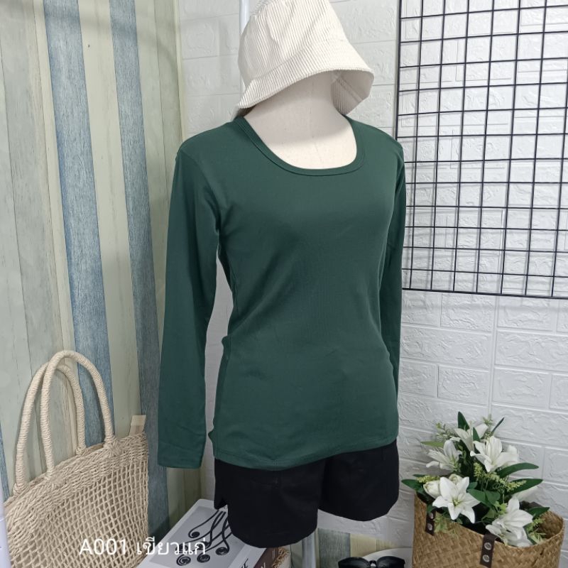 (N105) เสื้อยืดคอกลม แขนยาว สีพื้น ยาวเต็มตัว ผู้หญิง Lady Clothing Women Cotton Tshirt - รูปที่ 3