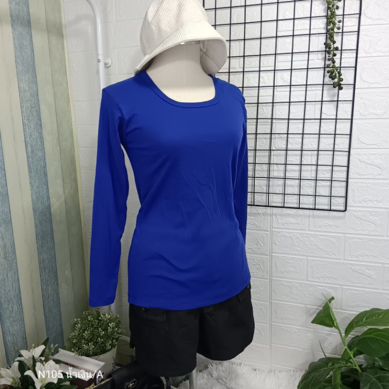 (N105) เสื้อยืดคอกลม แขนยาว สีพื้น ยาวเต็มตัว ผู้หญิง Lady Clothing Women Cotton Tshirt - รูปที่ 4