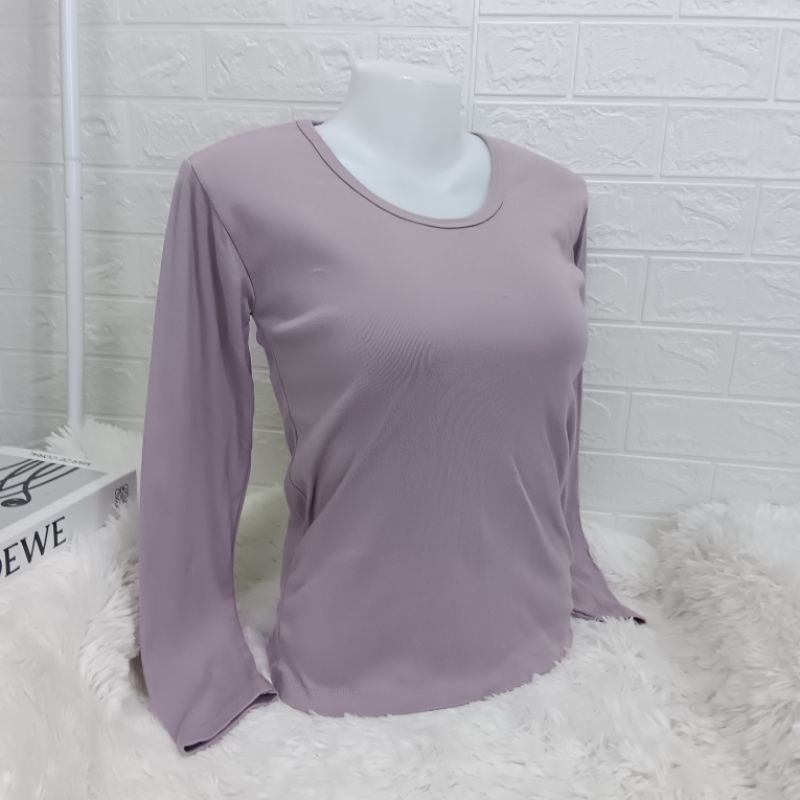 (N105) เสื้อยืดคอกลม แขนยาว สีพื้น ยาวเต็มตัว ผู้หญิง Lady Clothing Women Cotton Tshirt - รูปที่ 5