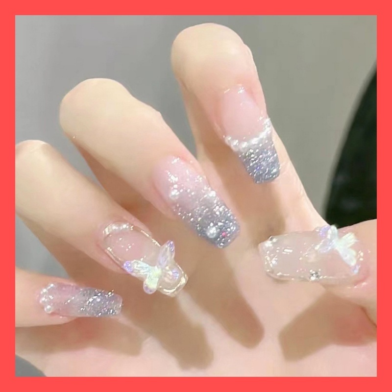 พร้อมส่ง เล็บปลอมสำเร็จรูป เล็บปลอมยาว กันน้ำ หลากหลายสไตล์ กล่องละ 24 ชิ้น