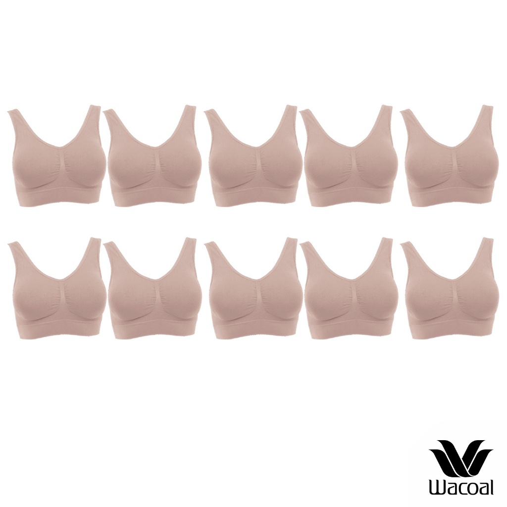 Wacoal Surprise Seamless Bra set 10 ชิ้น เสื้อชั้นใน ทอไร้ตะเข็บ แบบสวมหัว รุ่น WH9C24/WH9524 สีเบจ 