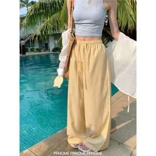 🥰กางเกงสตรีลายทาง กางเกงลำลอง กางเกงขายาวทรงหลวม ผ้าใส่สบาย มีเชือกผูกเอวสูง มี 3 สี