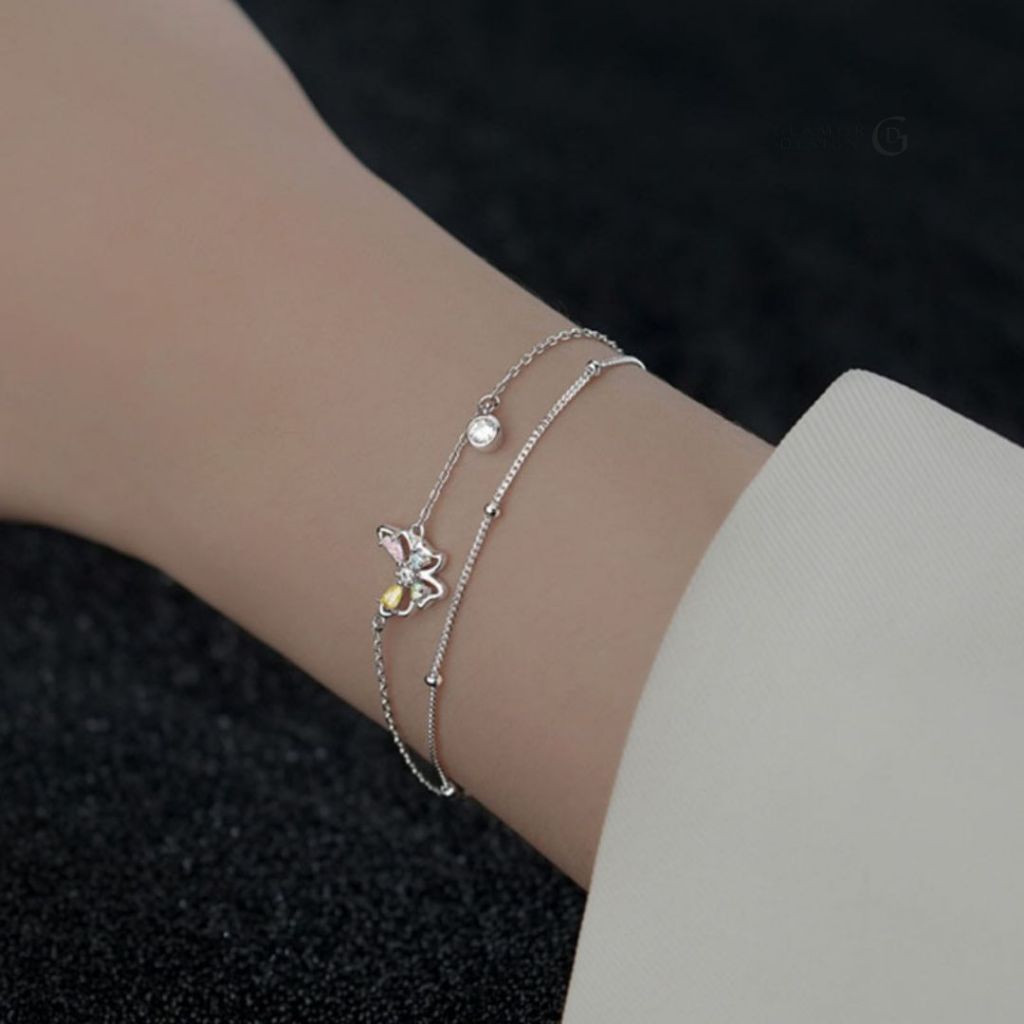 GLAMOR✨สร้อยข้อมือเงินแท้ Color Sprites สร้อยข้อมือพลอย สร้อยข้อมือผีเสื้อ กําไลเงินแท้ กําไลเงิน