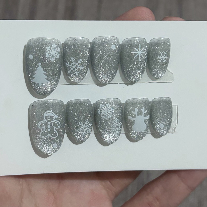 เล็บปลอมเจลลายคริสต์มาส (Christmas) สีลูกแก้ว สวยมาก