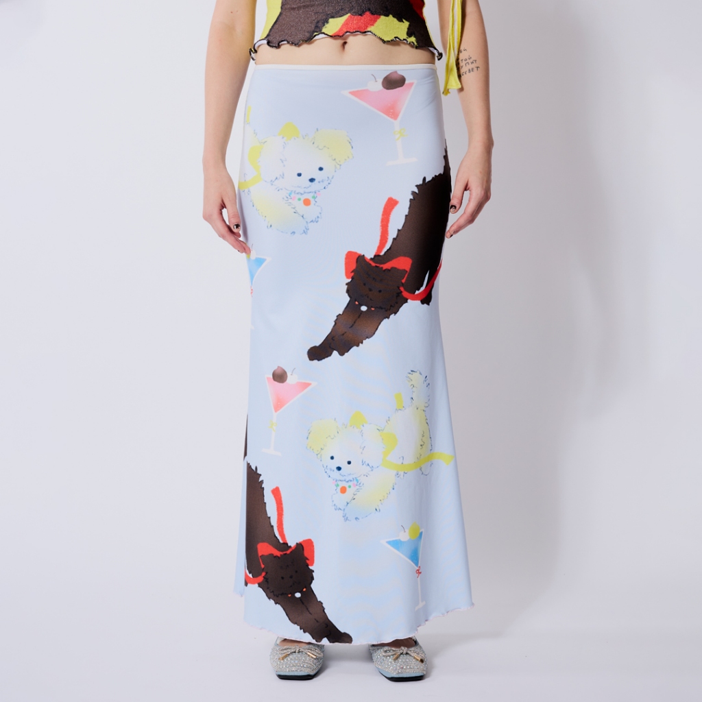 BLACKDOG BKK-AW2408-Fluffy printed skirt-กระโปรงผ้ายืดพิมพ์ลาย