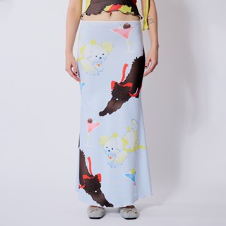 BLACKDOG BKK-AW2408-Fluffy printed skirt-กระโปรงผ้ายืดพิมพ์ล…