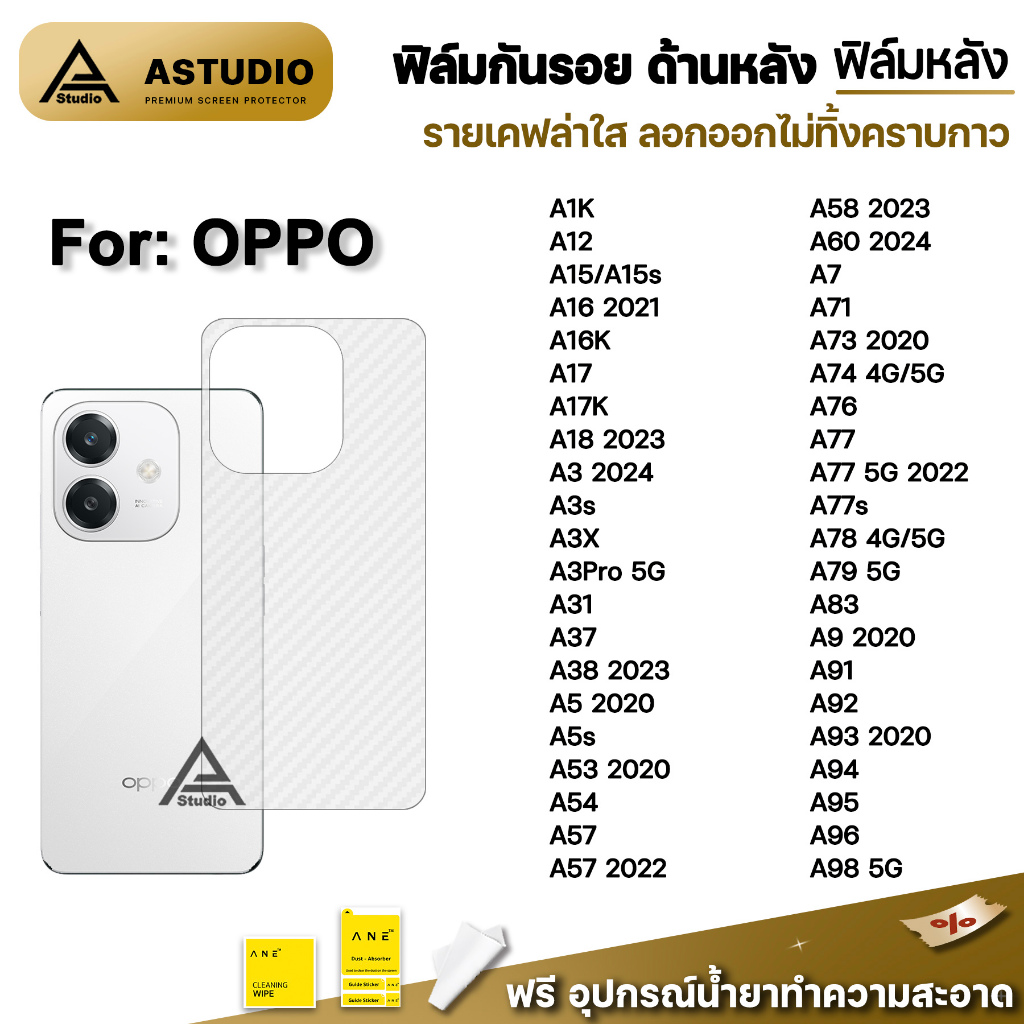 ฟิล์มหลัง เคฟล่า For OPPO A16 A17 A18 A3 X A3Pro A38 A57 A58 A60 A74 A77s A78 A79 A93 A94 A95 A96 A98 ฟิล์มกันรอย oppo
