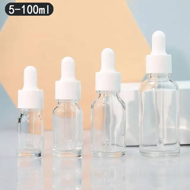 [Coss Pkg.] *แพ็ค100ชุด ขวดแก้วดรอปเปอร์(รหัสYB18-PURE) packagingขวดแก้วสีใสขนาดบรรจุ 5ml 10ml 15ml 20ml 30ml 50ml 100ml