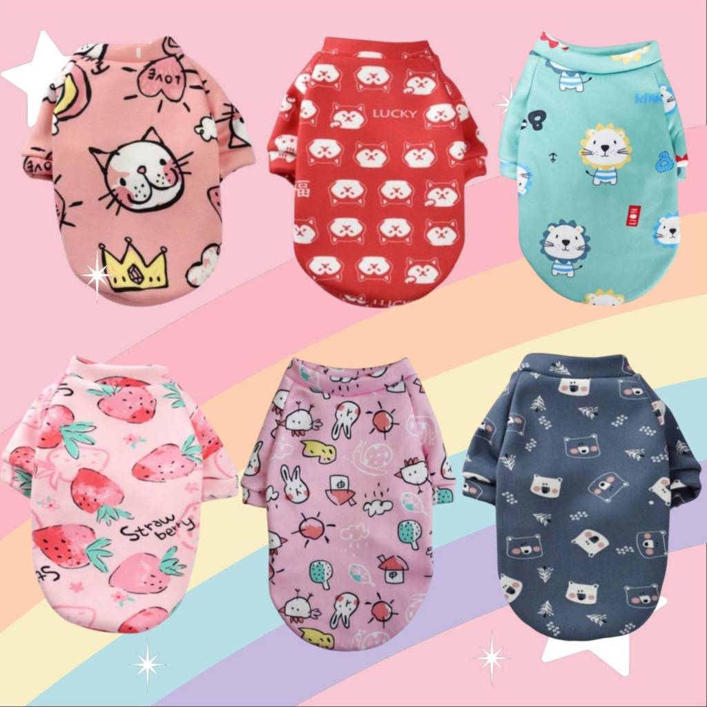(CM01-1)เสื้อสุนัข - แมว สีสันสดใส (*พร้อมส่งจากไทย!!*) เนื้อผ้าดีมาก ใส่แล้วอุ่น ลายน่ารัก สินค้าสวยตรงปก