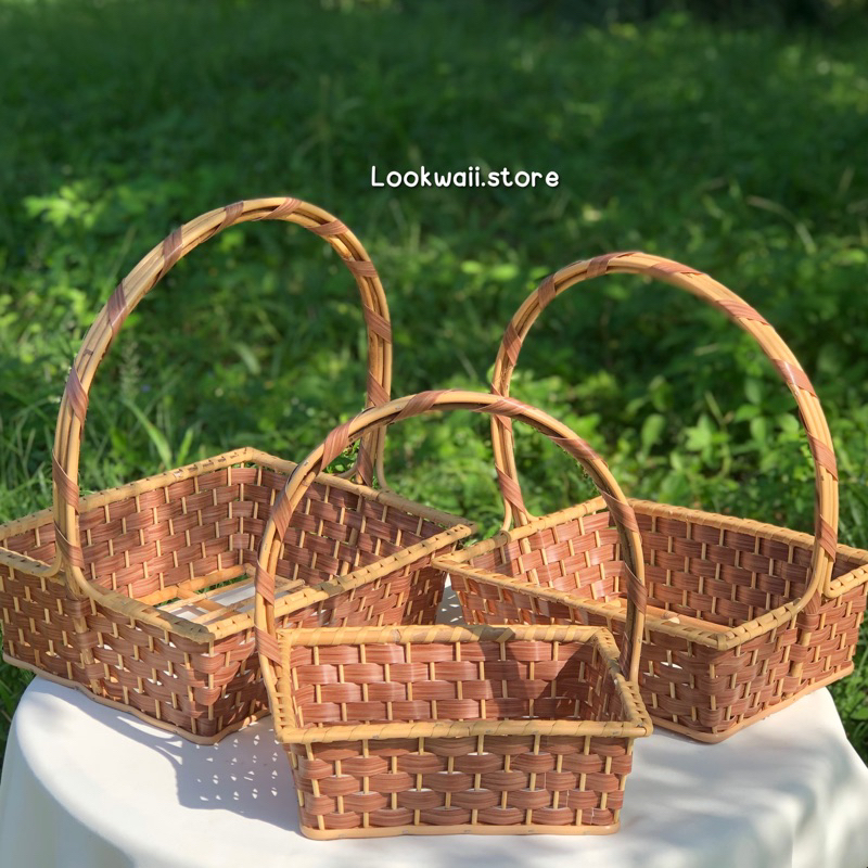 ตะกร้าของขวัญ กระเช้าหวายสี่เหลี่ยม กระเช้าจัดของฝาก โครงหวายแท้สานด้วยหวายเทียม - รูปที่ 3