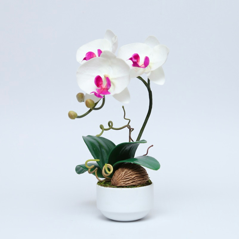 Handitop แจกันดอกกล้วยไม้ประดิษฐ์ ฟาแลนนอปซิส 3 ดอก ดอกไม้ตกแต่งบ้าน