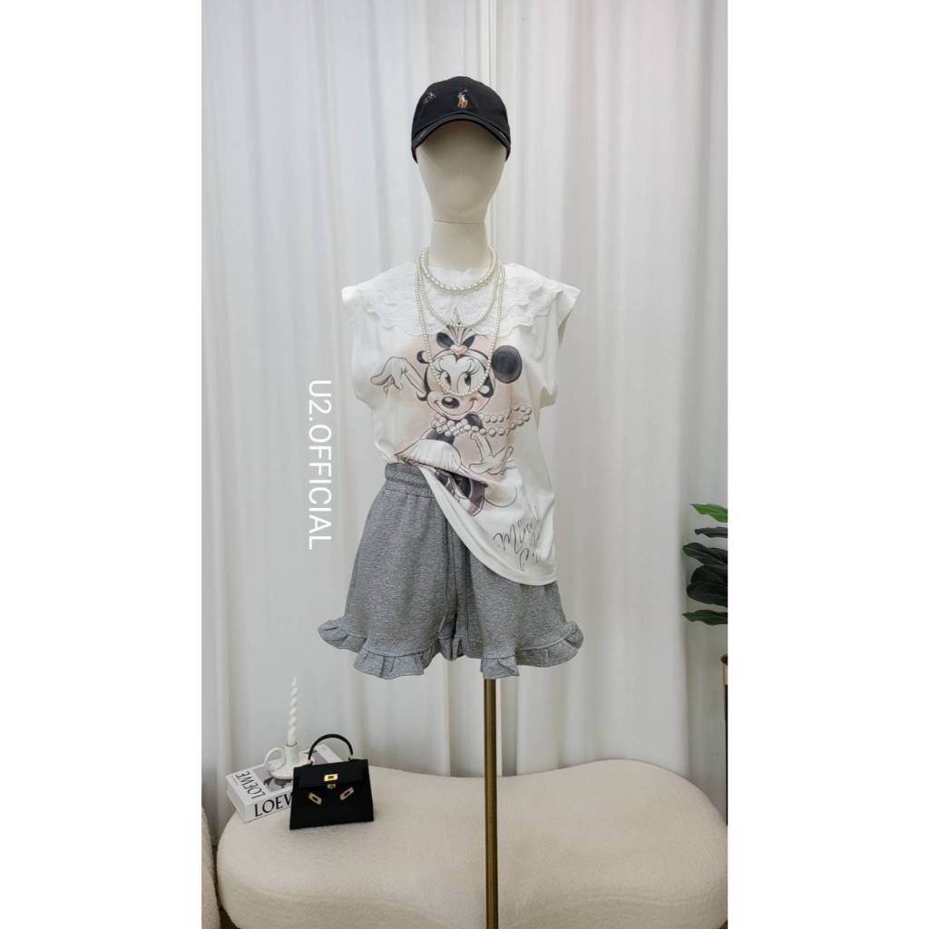 -เสื้อแขนกุดสกรีนลายน่ารัก งานผ้าเนื้อนิ่ม ดีเทลแต่งปกลูกไม้2ชั้น ใส่สวย งานป้ายห้อย