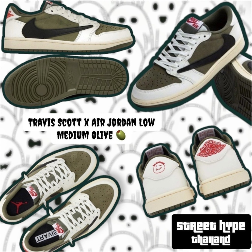 ใหม่พร้อมส่ง ของแท้ Jordan 1 Retro Low OG SP Travis Scott Medium Olive